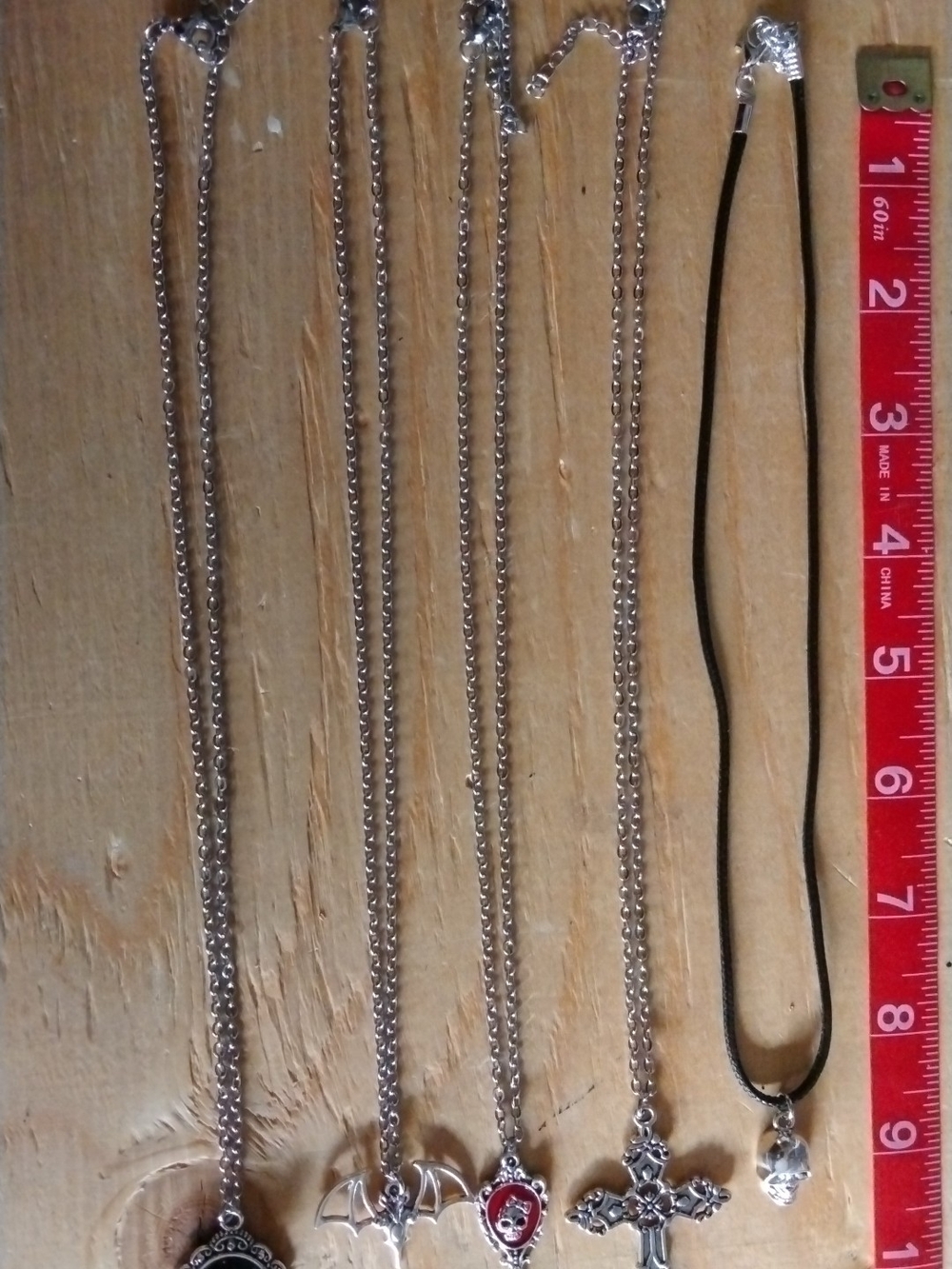 Silver-tone Gothic Pendant Necklace Lot with Black Cord Choker